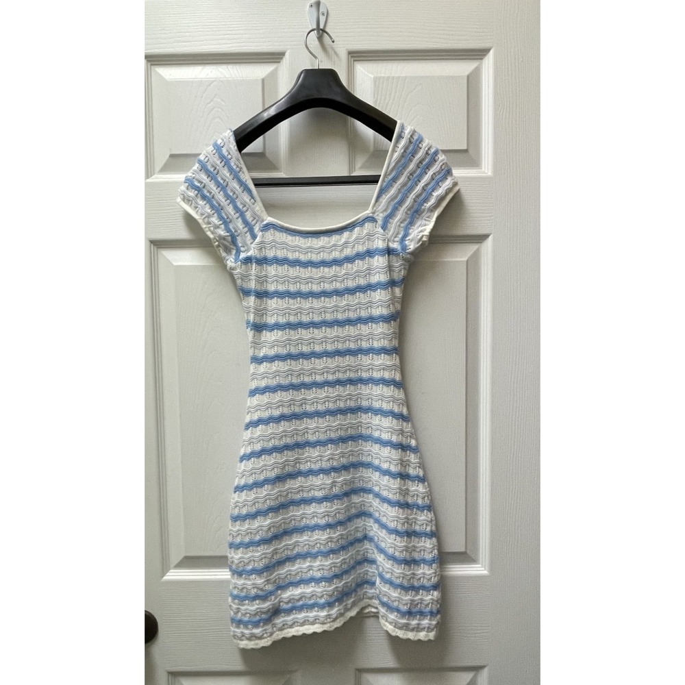 Hollister Women's XS Blue/White Striped Lined Crochet Dress Nautical Preppy Surf - Picture 6 of 11